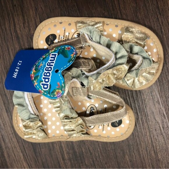 NWT MYGGPP Baby Girl size 12-18 Months Sandals Gold Velcro Strap Ruffle - Picture 3 of 3